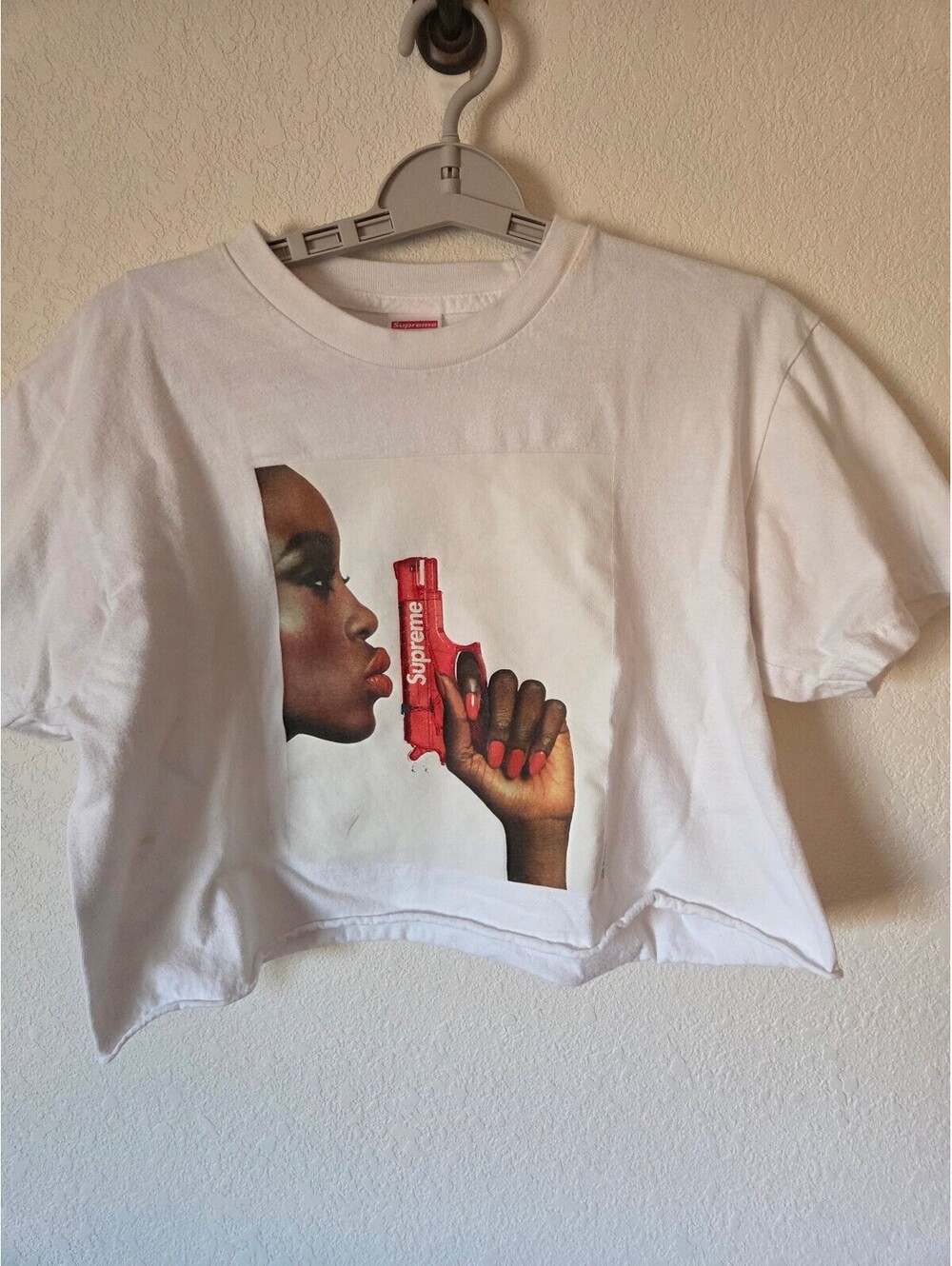 Supreme White Graphic Crop T-Shirt Medium